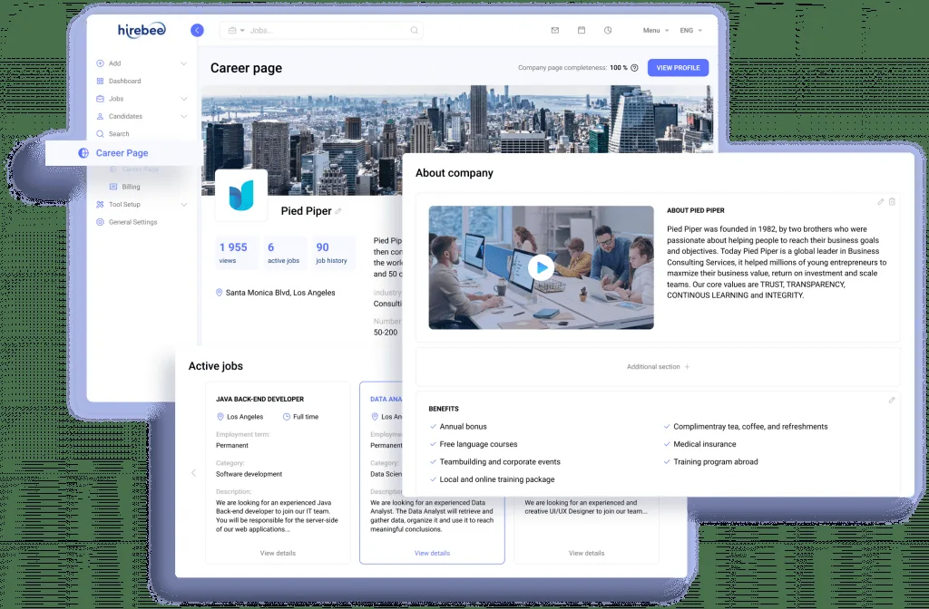 A screenshots of a company page