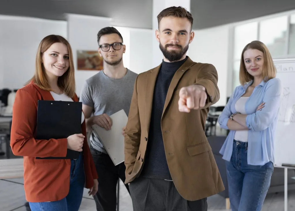Young group of people decision makers after a meeting.