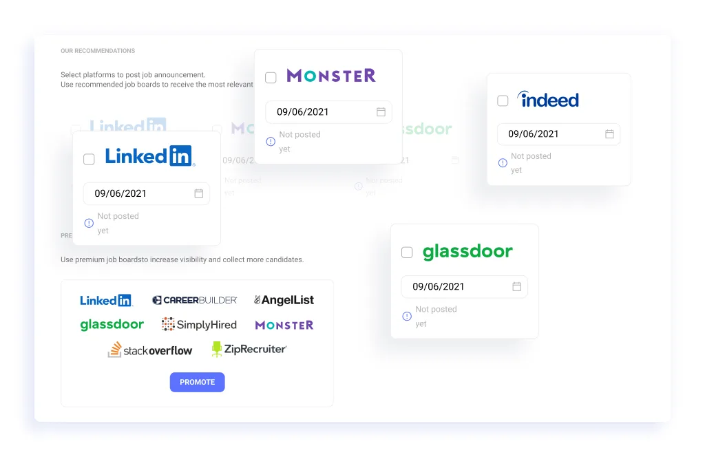 Hirebee platform displaying multiple job boards where users can post their job listings.