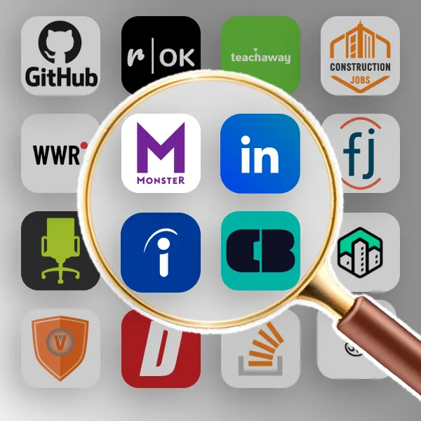 A visual comparing different job boards with a focus on the best job websites, highlighting a few with a loop to emphasize their features and benefits.