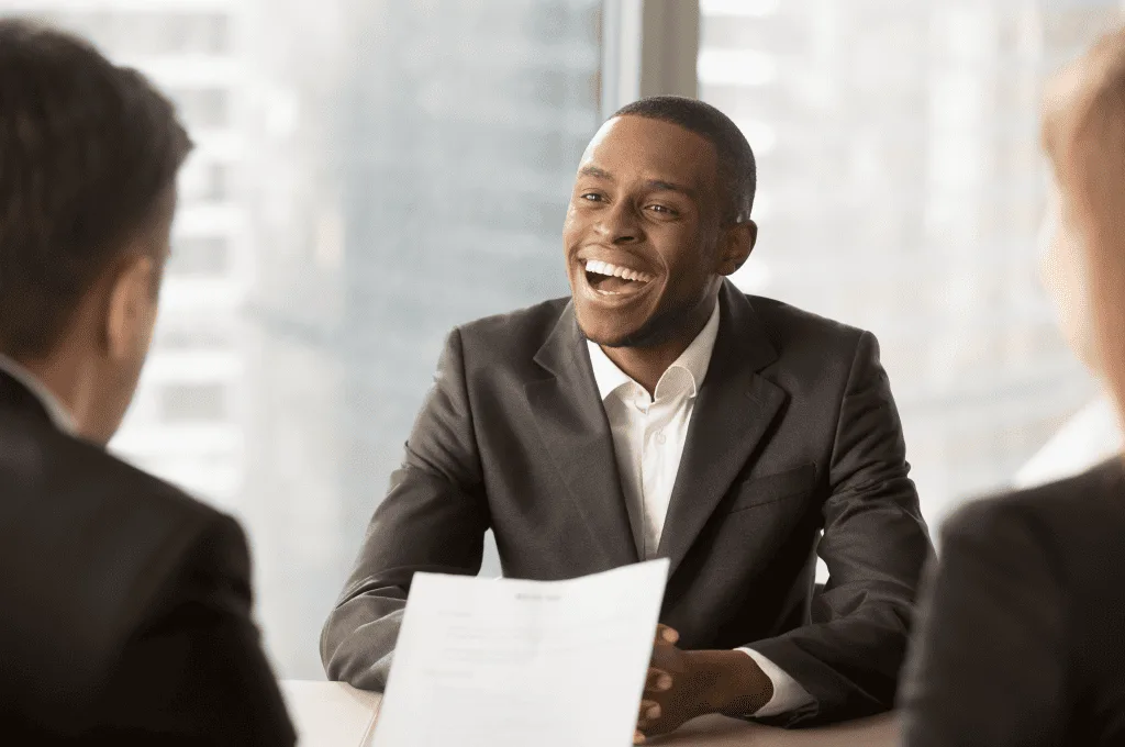 Candidate laughing during his interview session