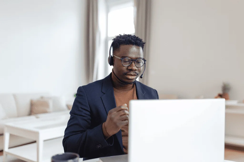Man on a video call discussing something