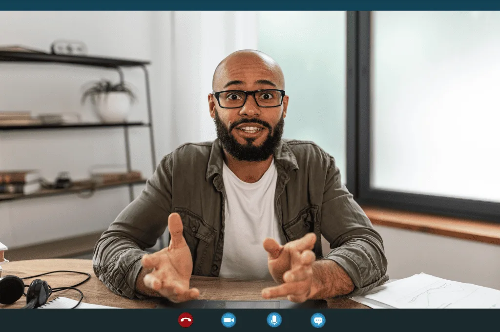 Online Interview Device Screenshot With a Man Making a Video Call