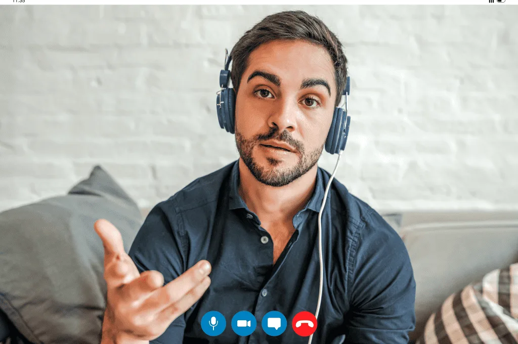 Video screen shot of a person during an online video chat