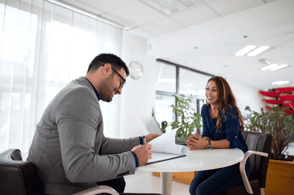 HR manager explaining hiring process and timeline to new candidate