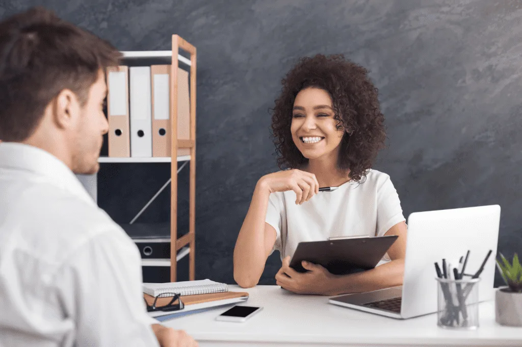 Marketing job board candidate in interview