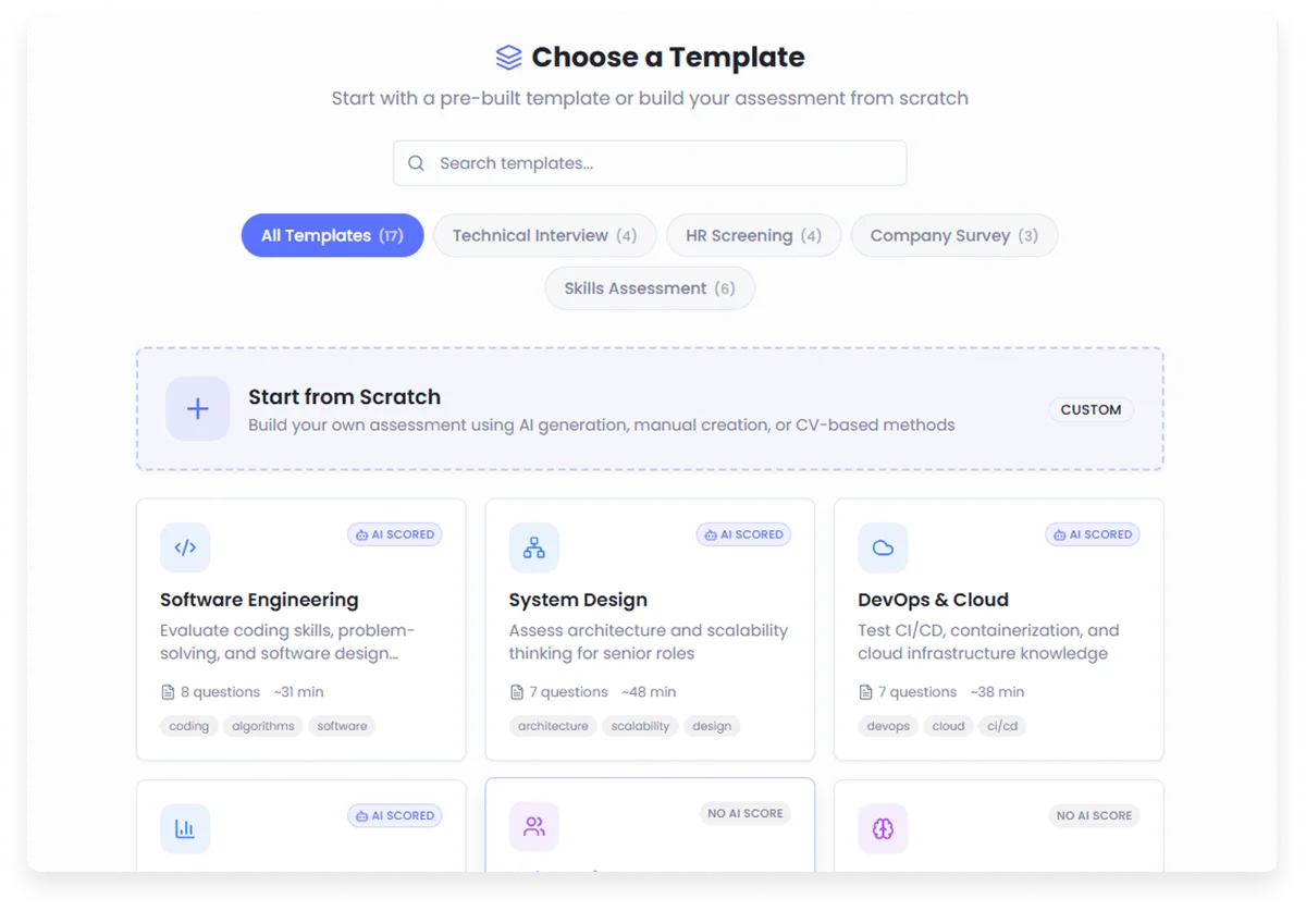Choose from Templates or Start from Scratch - Hirebee Feature