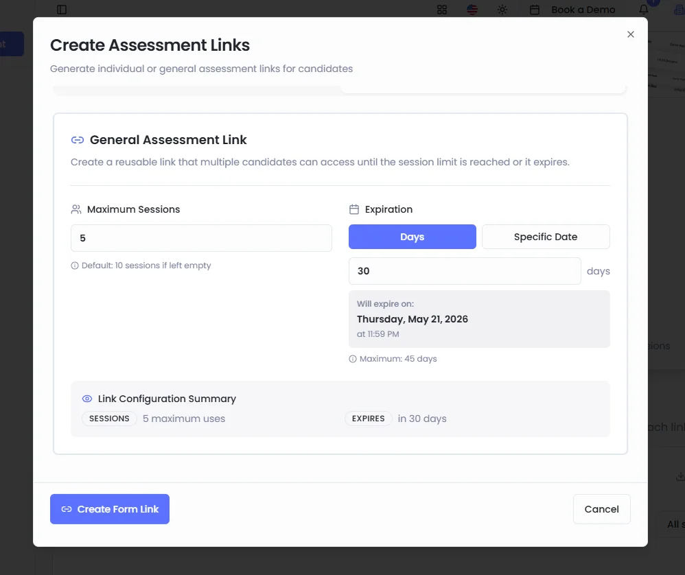 General Assessment Link - Hirebee Feature