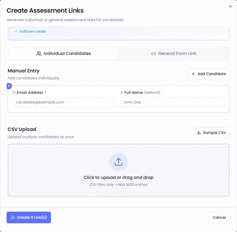 Send Candidate Assessments via Individual or Bulk Invitation Links - Hirebee HRMS Feature