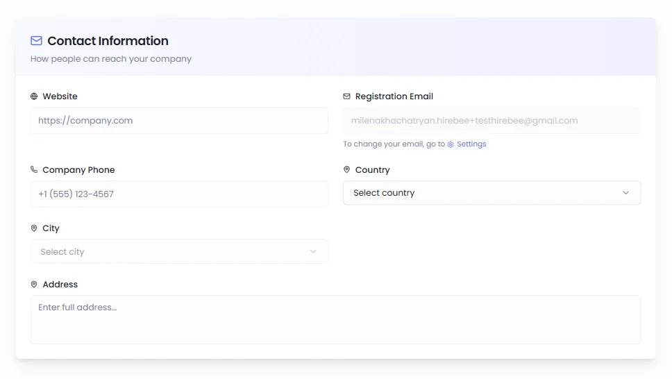 Contact Information - Hirebee Feature