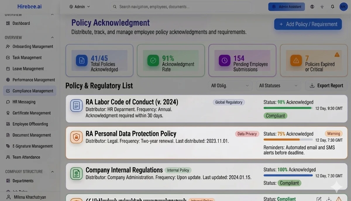 Policy Acknowledgment - Hirebee Feature