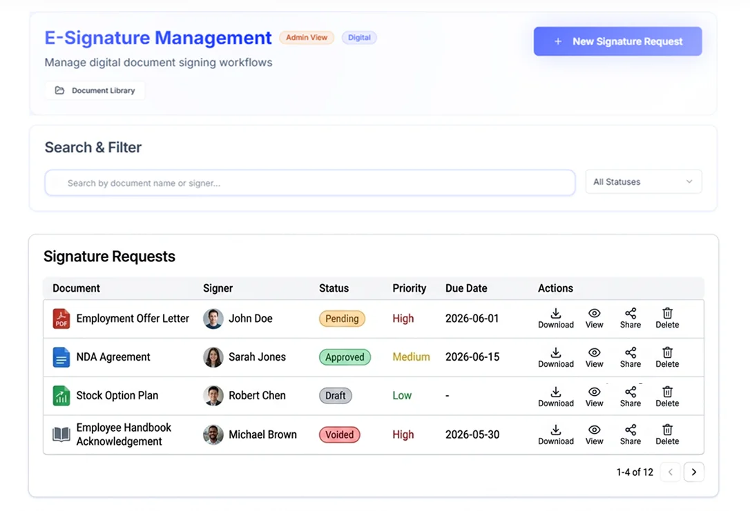 E-Signatures & Document Signing - Hirebee Feature