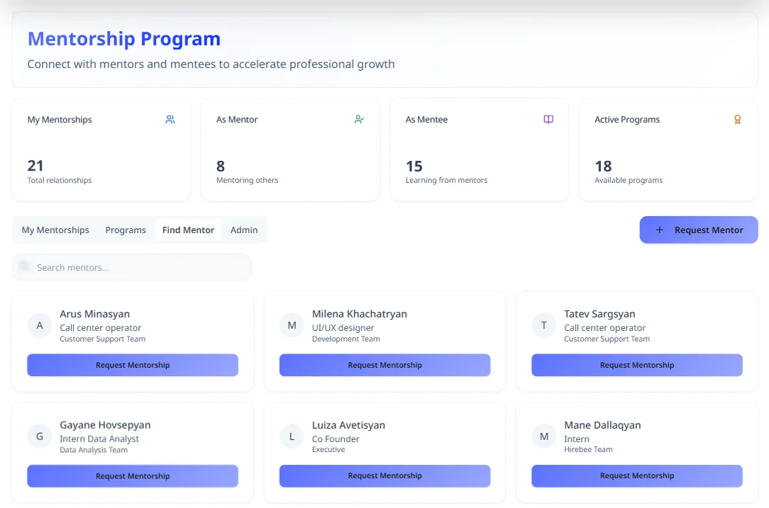 Mentor Matching - Hirebee Feature