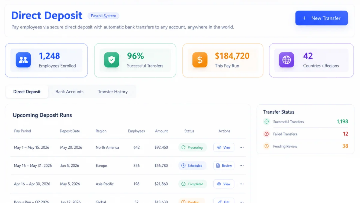 Direct Deposit - Hirebee Feature