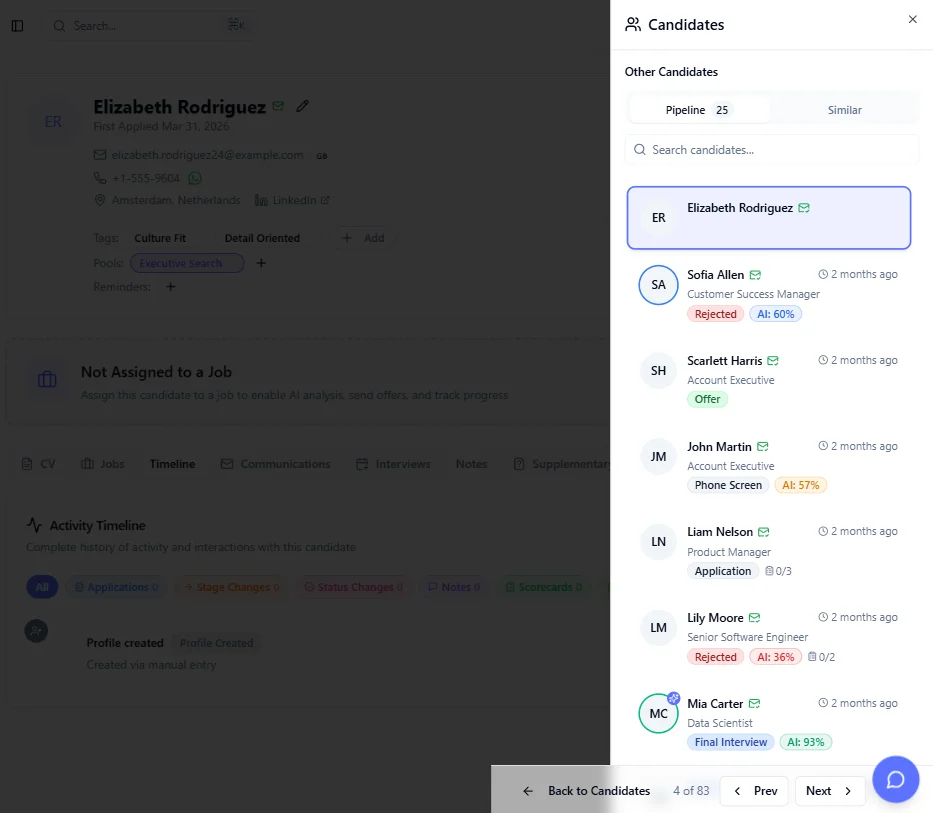 Track Candidate History with Talent CRM Software - Hirebee Feature