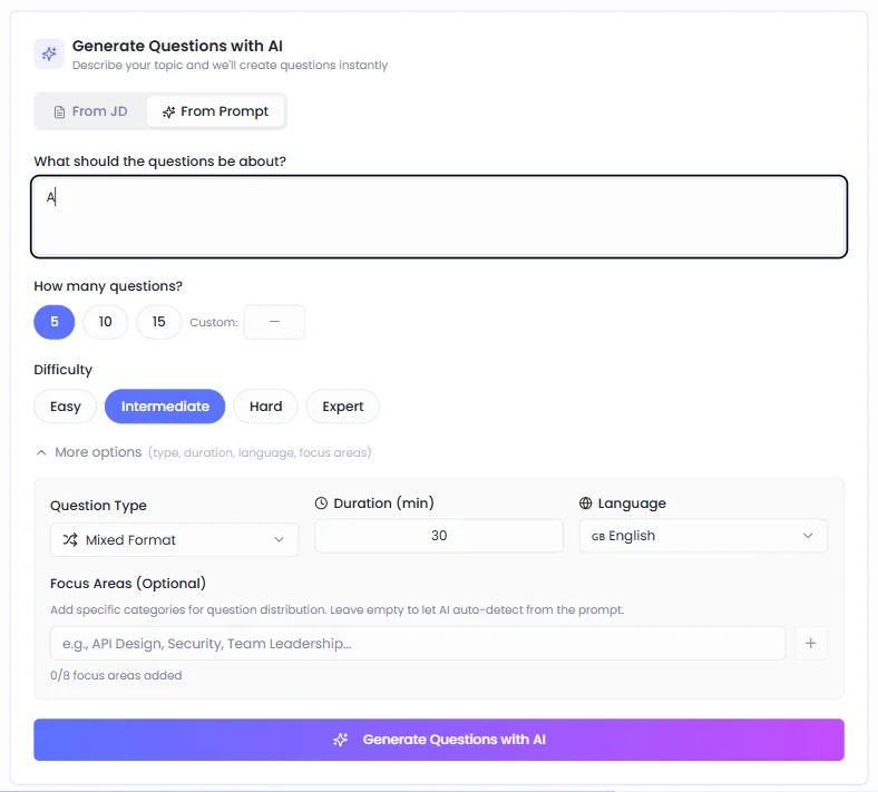 Choose Duration, Question Types & Settings - Hirebee HRMS Feature
