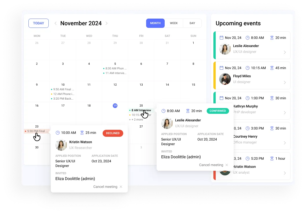 Built-in Calendar and Mailbox - Hirebee Feature
