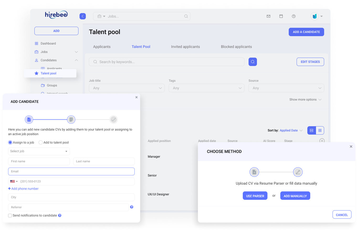 Adding Candidate Resumes Manually - Hirebee Feature