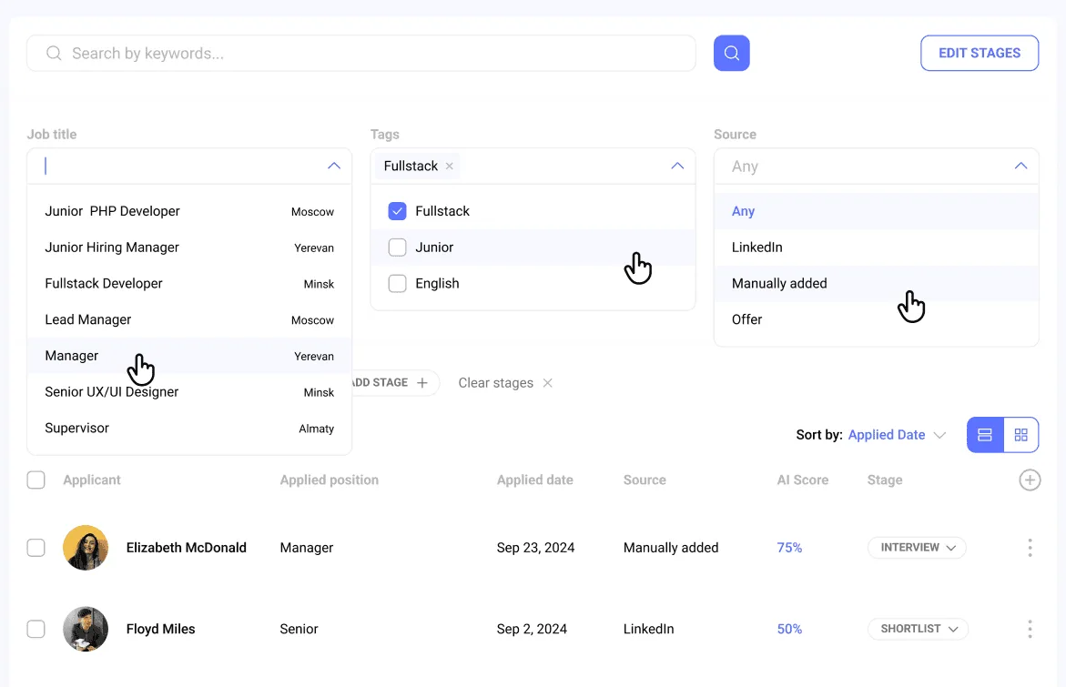 Advanced Candidate Search - Hirebee HRMS Feature
